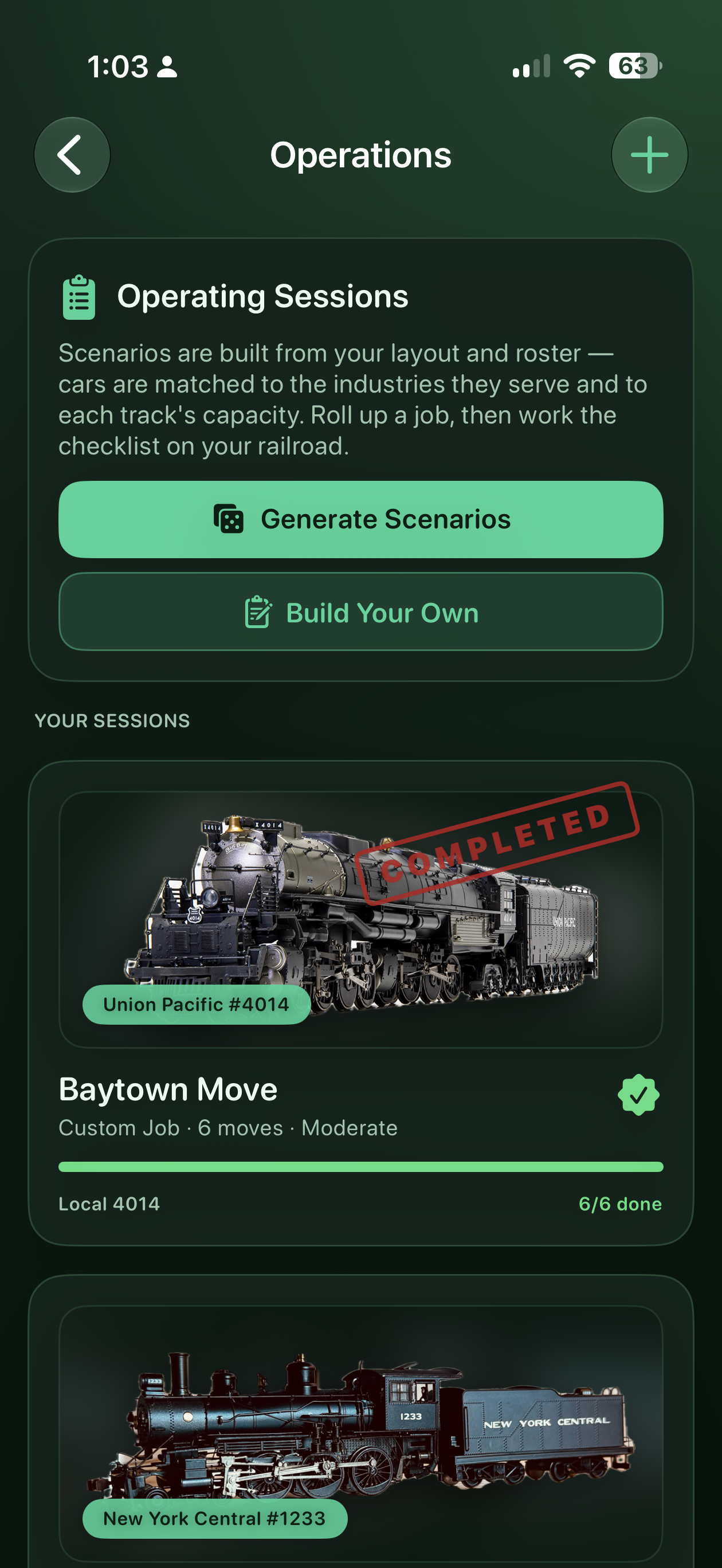 Operating sessions on iPhone