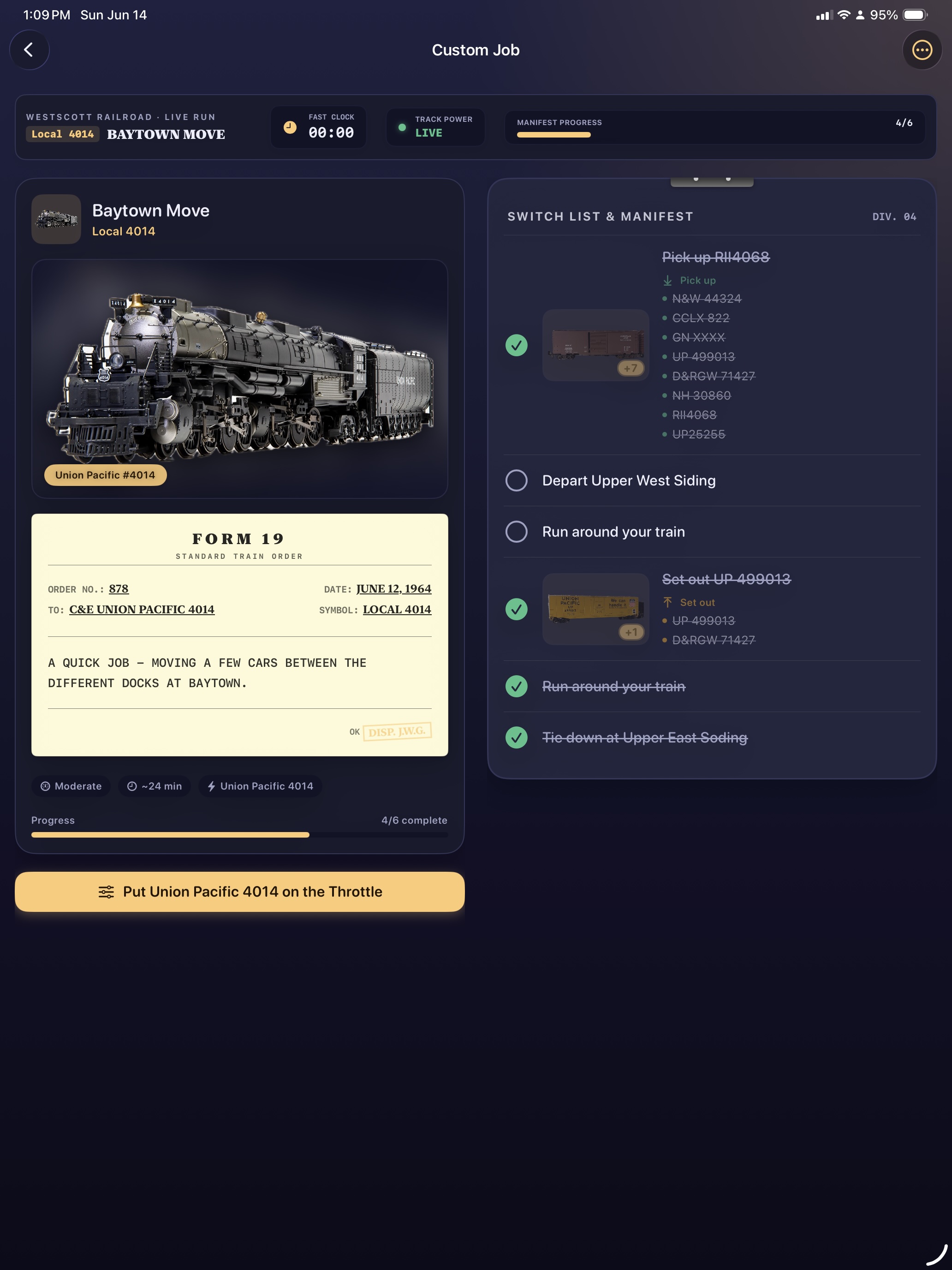Operations — working a switching job on iPad